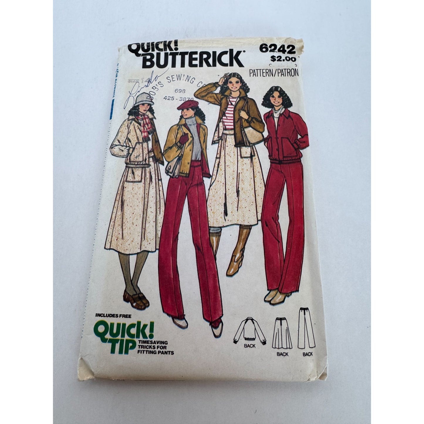Butterick Sewing Pattern 6242 Reversible Jacket Skirt Pants 14 Vintage UC Rare