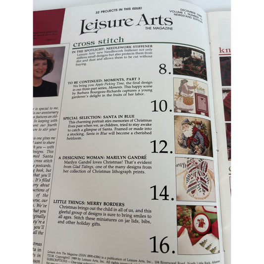 Leisure Arts Magazine December 1989 Santa Cross Stitch Knit Santa Elf Christmas