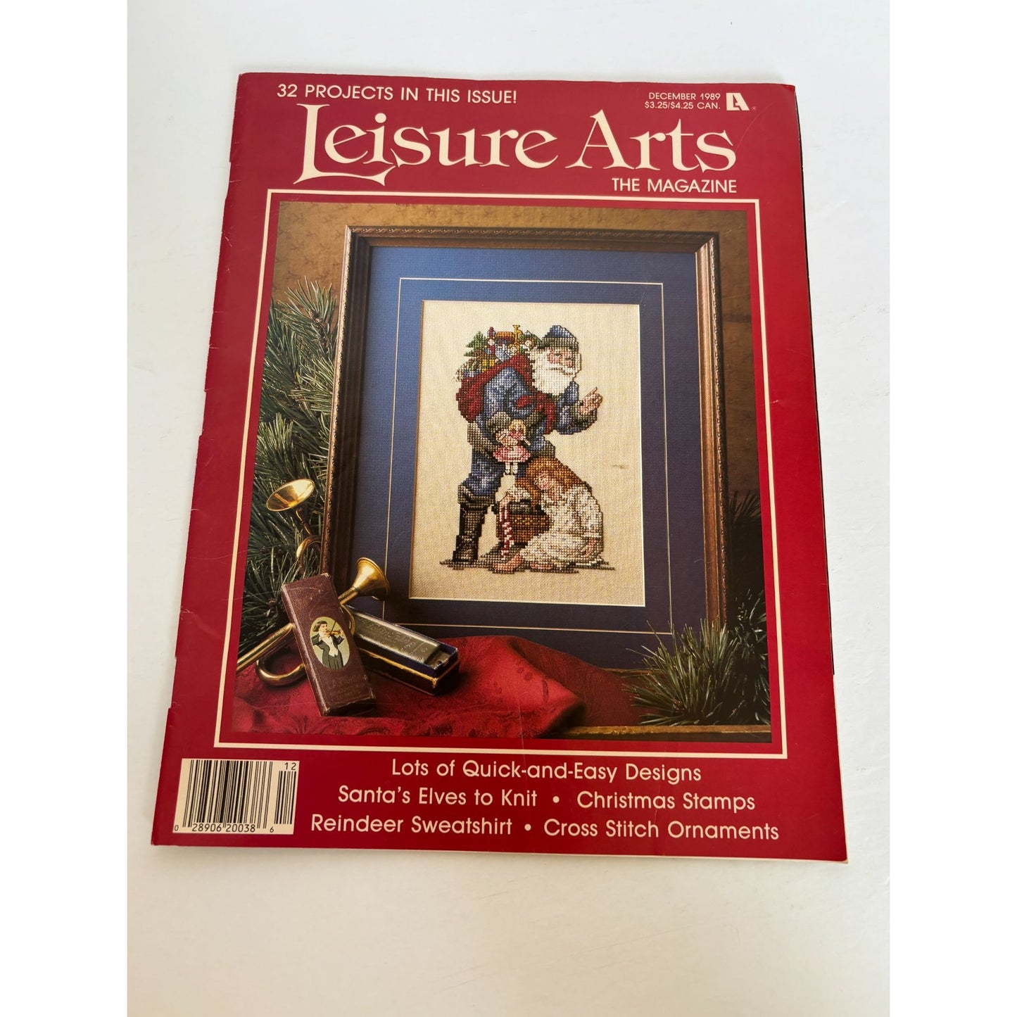Leisure Arts Magazine December 1989 Santa Cross Stitch Knit Santa Elf Christmas