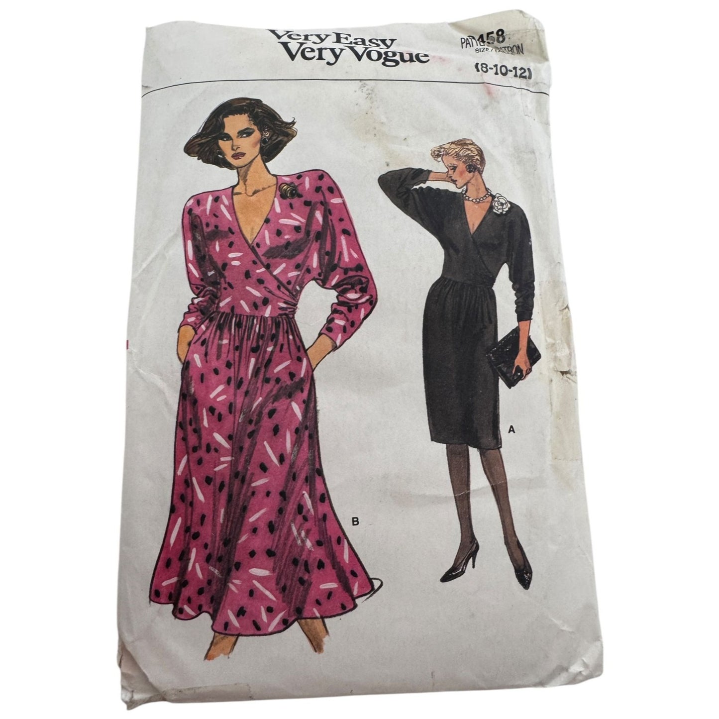 Vogue Sewing Pattern 9458 Dress Straight or Flared Pockets 1980s 8 10 12 Uncut