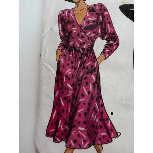 Vogue Sewing Pattern 9458 Dress Straight or Flared Pockets 1980s 8 10 12 Uncut