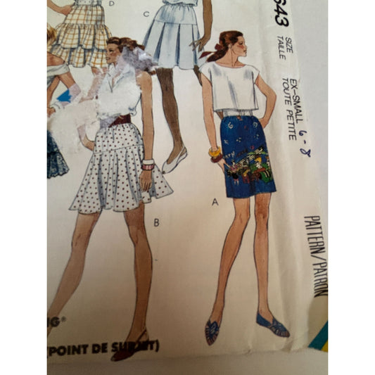 McCalls Sewing Pattern 3643 Misses Skirt Size 6 8 XS 1980s Style Vintage Uncut