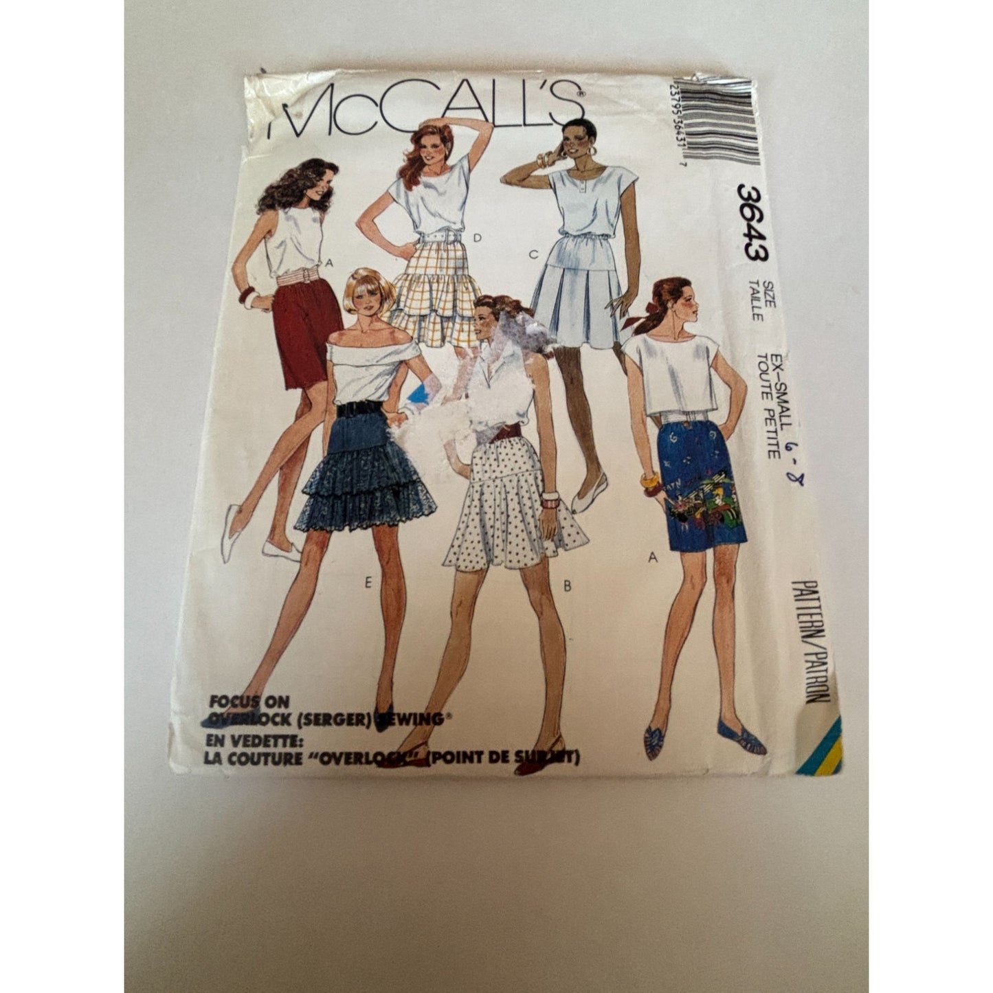 McCalls Sewing Pattern 3643 Misses Skirt Size 6 8 XS 1980s Style Vintage Uncut
