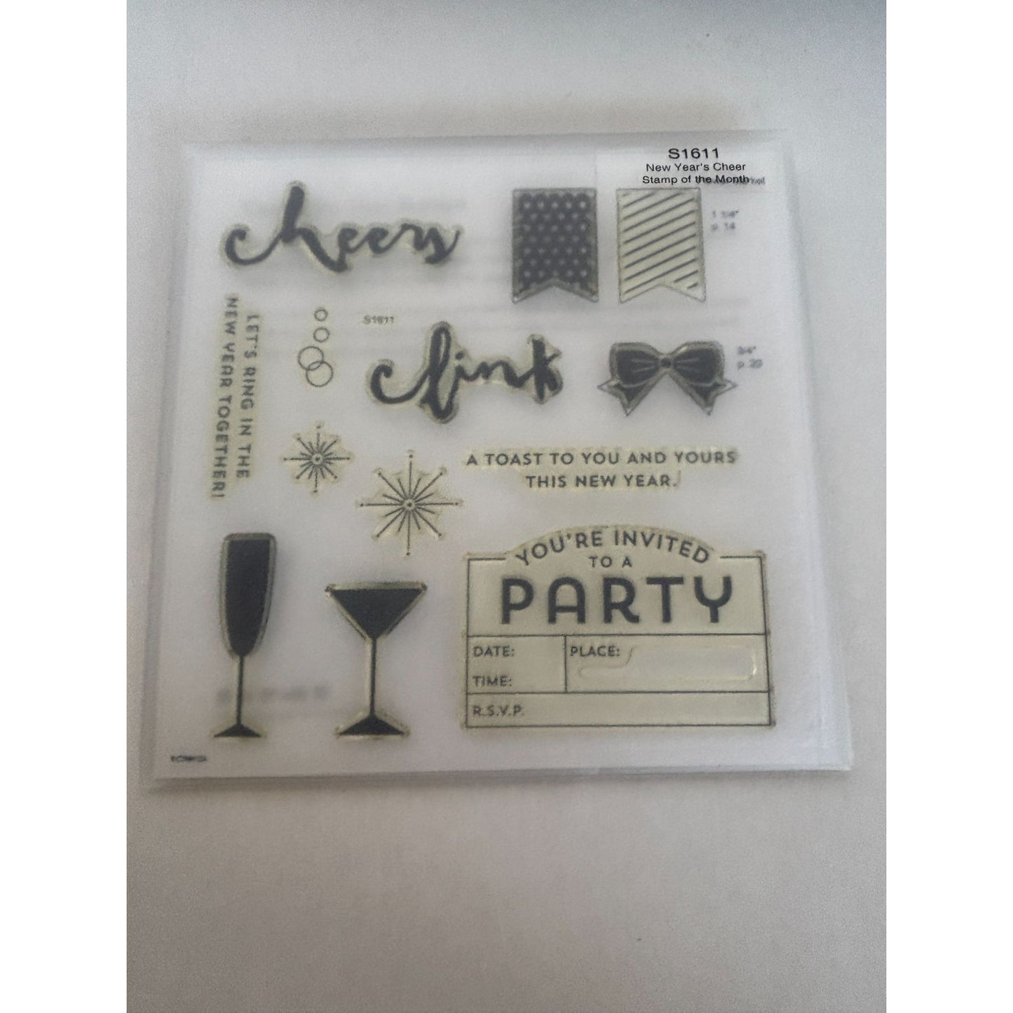 CTMH Acrylic Stamp Set New Years Cheer Party Invitation Clink Cheers My Acrylix