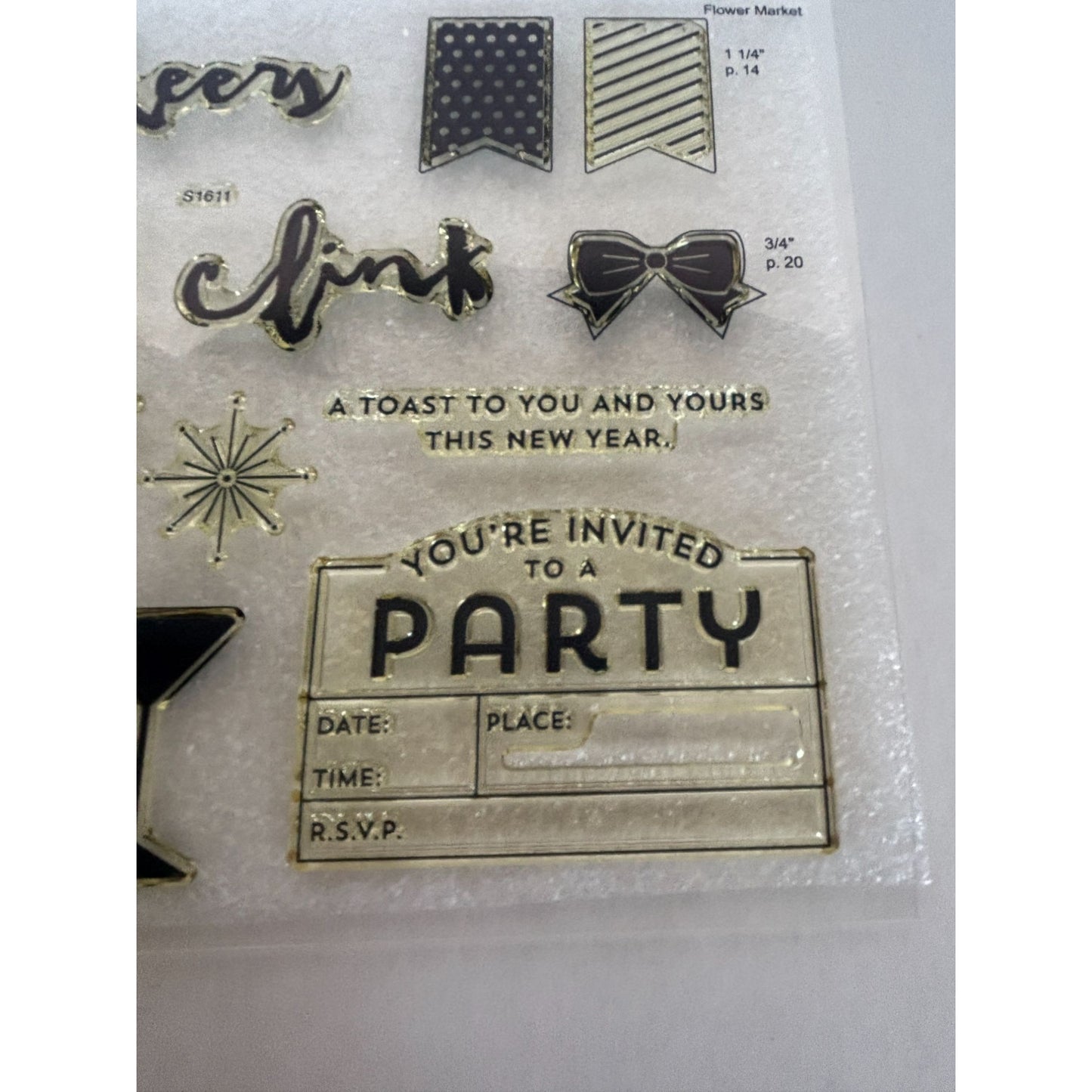 CTMH Acrylic Stamp Set New Years Cheer Party Invitation Clink Cheers My Acrylix