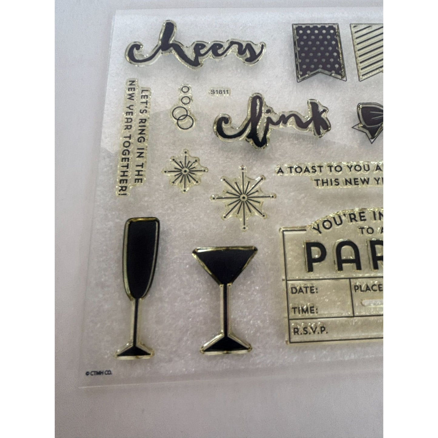 CTMH Acrylic Stamp Set New Years Cheer Party Invitation Clink Cheers My Acrylix