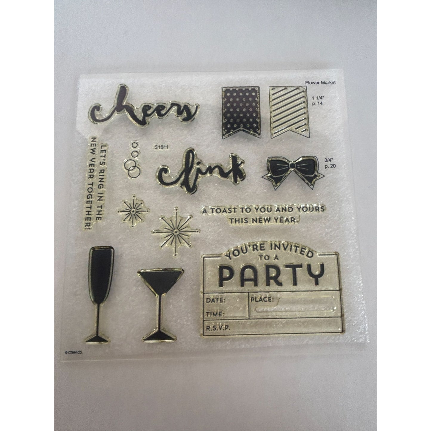 CTMH Acrylic Stamp Set New Years Cheer Party Invitation Clink Cheers My Acrylix