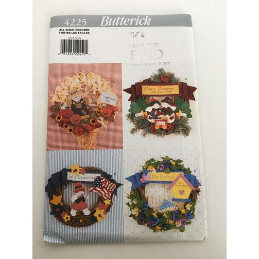 Butterick Sewing Pattern 4225 No-Sew Four Seasonal Wreaths Fall Christmas Uncut