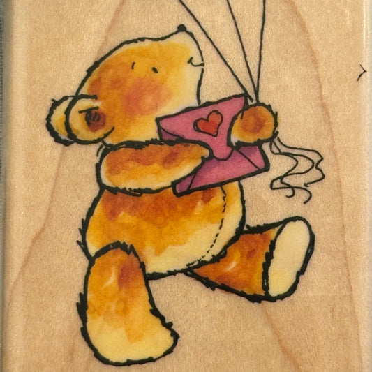 Penny Black Rubber Stamp Tokens Of Love Teddy Bear With Heart Balloons Valentine