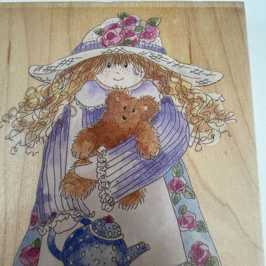 Stamps Happen Rubber Stamp Emily and Alexander Bear Girl Teddy Tea Party Cardmaking Wood Mounted