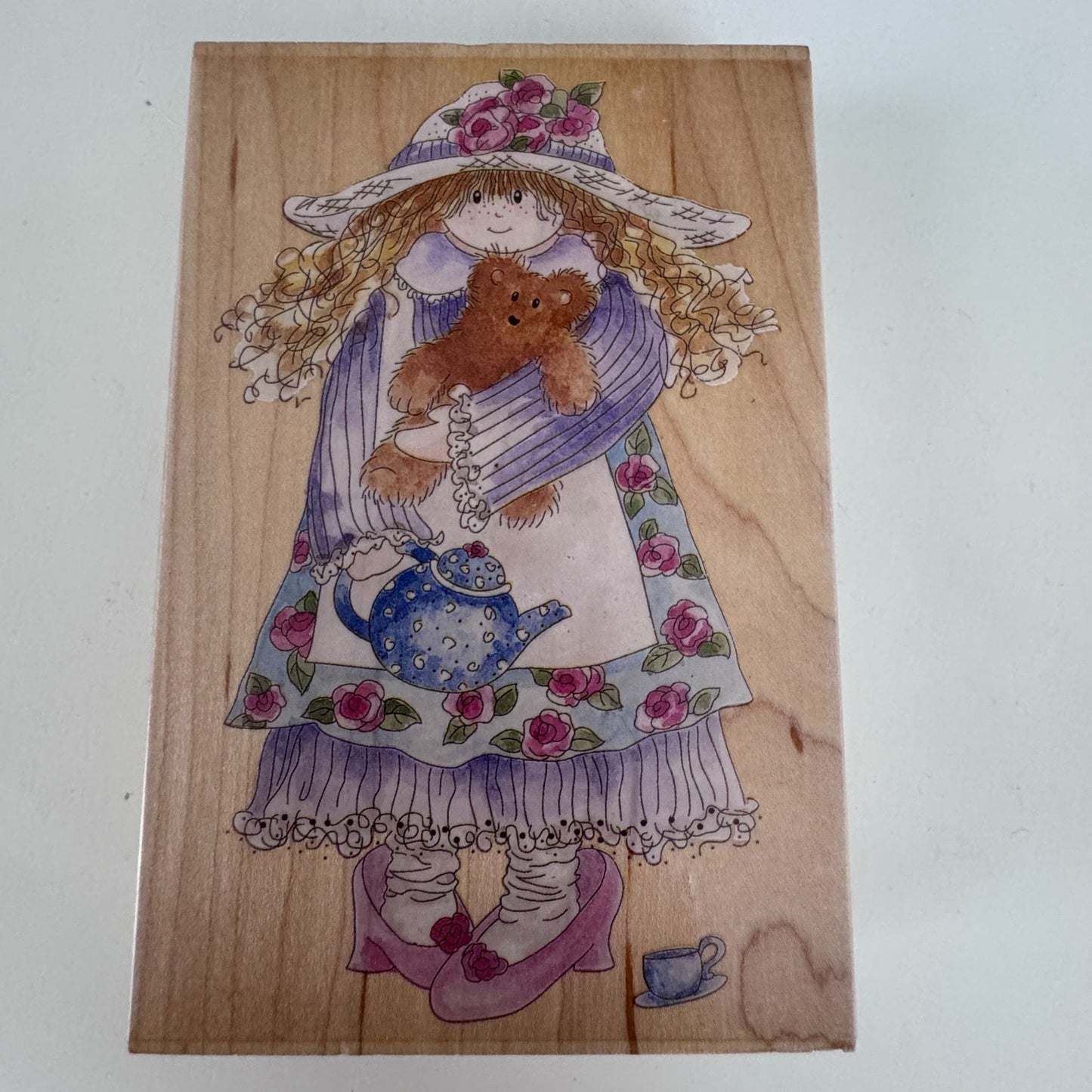 Stamps Happen Rubber Stamp Emily and Alexander Bear Girl Teddy Tea Party Cardmaking Wood Mounted