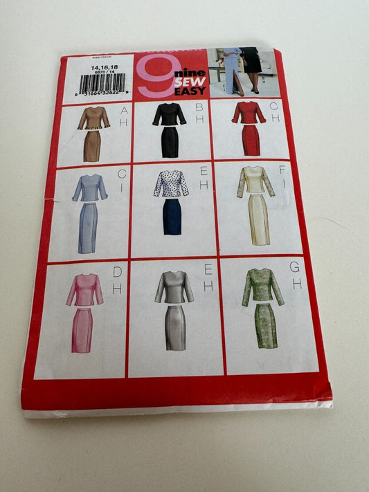 Butterick Sewing Pattern 6870 Nine Sew Easy Shirt Top and Skirt Easy 14 16 18 UC