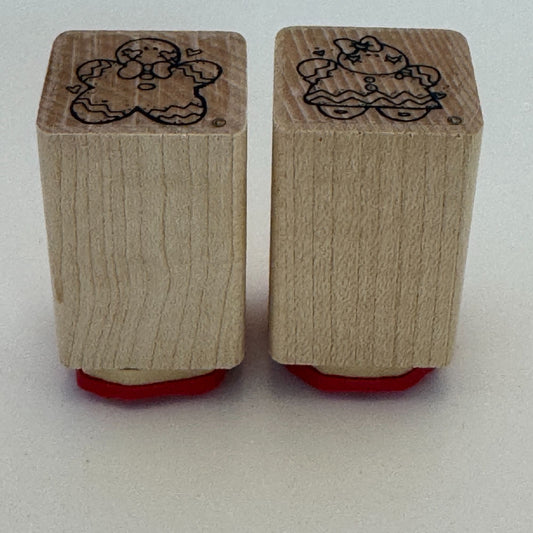 DOTS Rubber Stamps Christmas Gingerbread Man Woman Baking Gift Tag Card Making