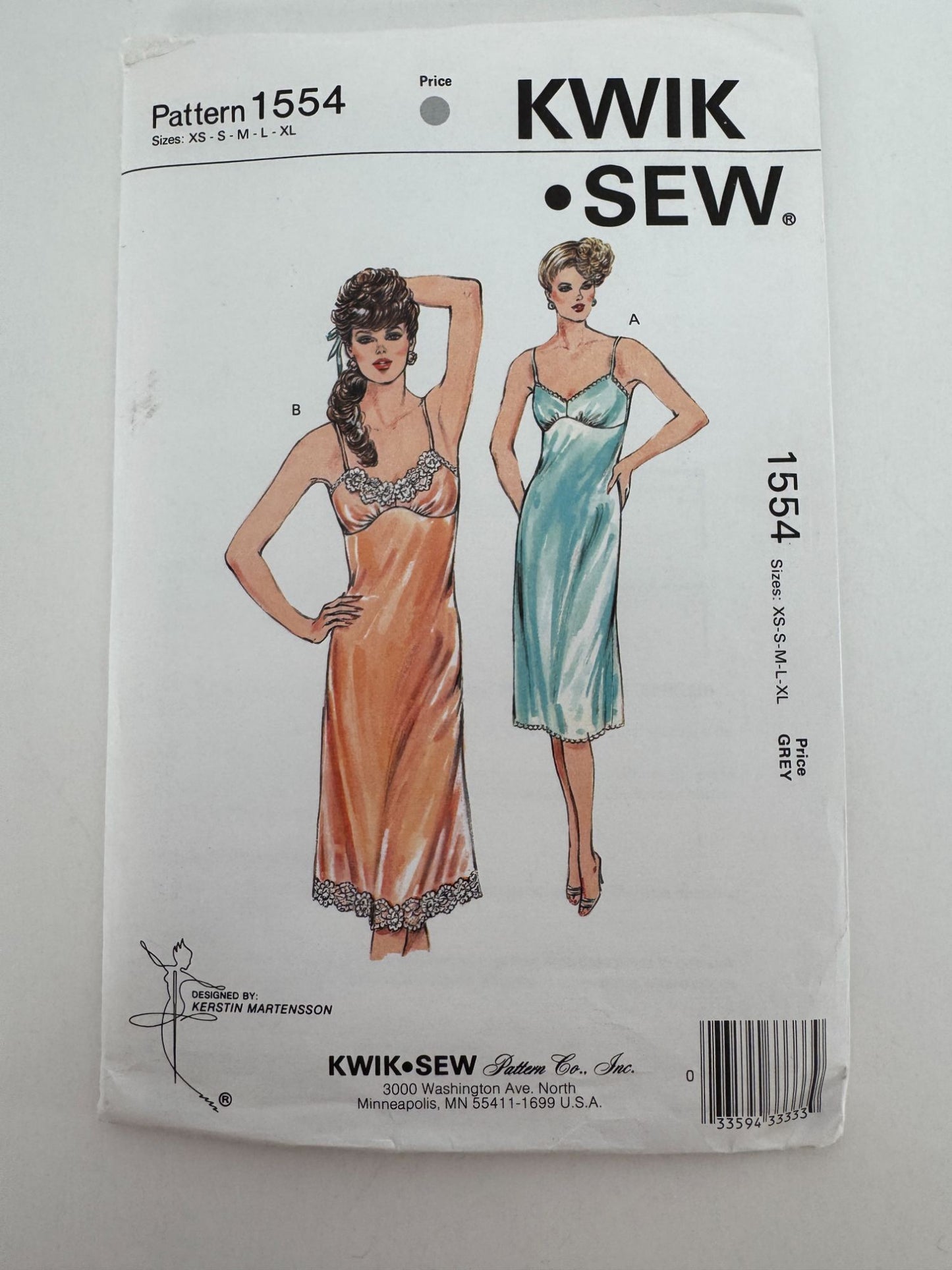 Kwik Sew Sewing Pattern 1554 Full Slip Lace Trim Spaghetti Straps XS-XL Vintage