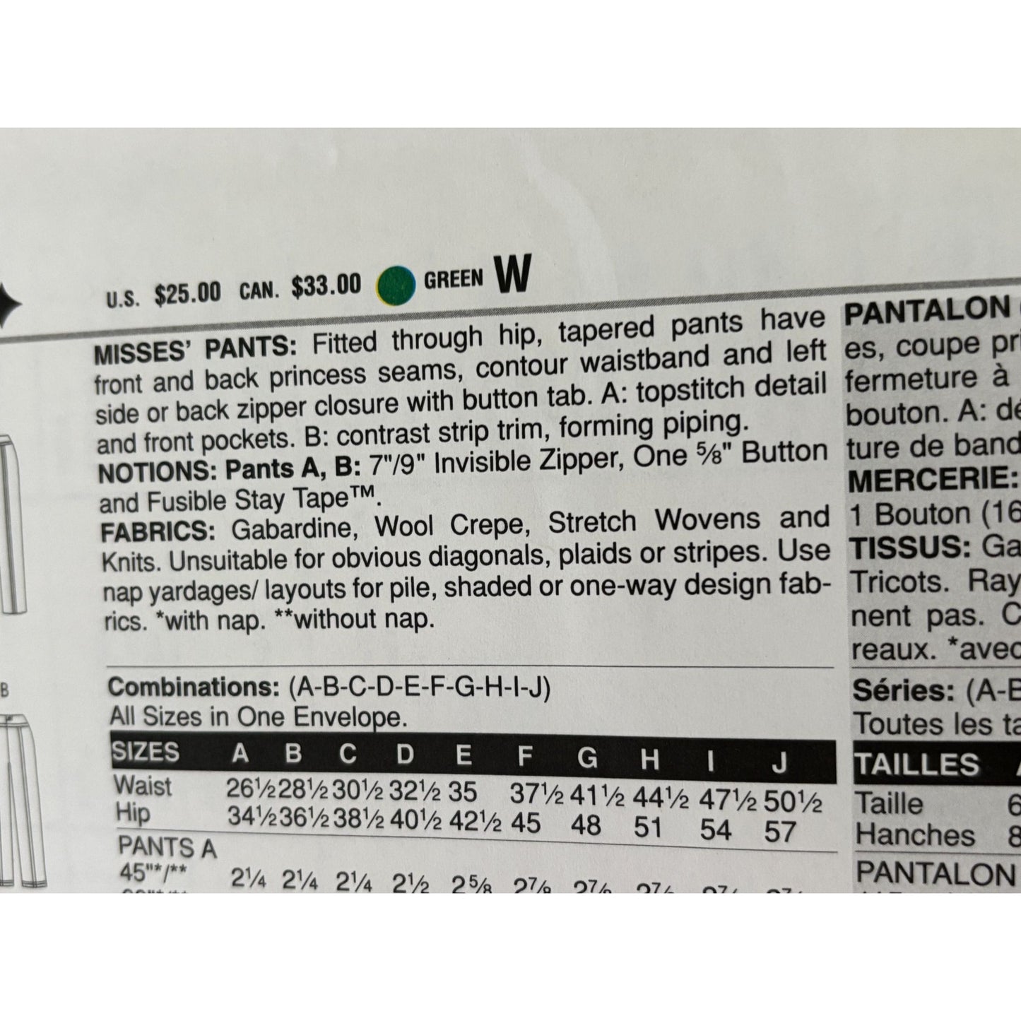 Vogue Sewing Pattern V2948 Tapered Pants Work Career Todays Fit by Betzina Uncut