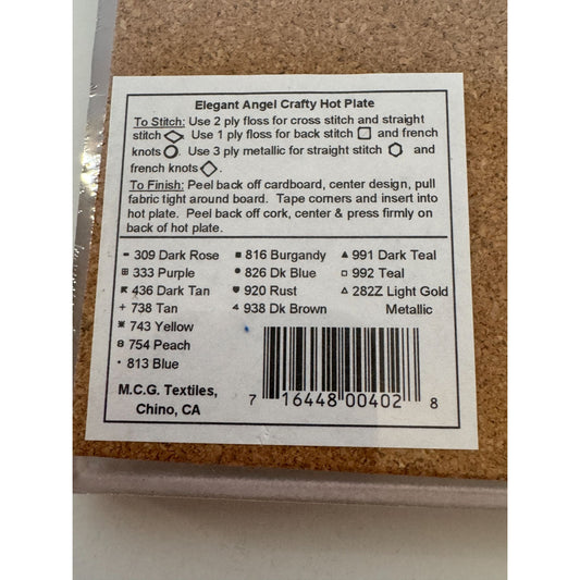 Elegant Angel Crafty Hot Plate Cross Stitch Kit With Cork Back Kitchen Decor New