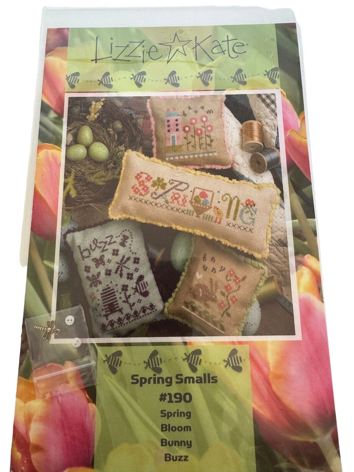 Lizzie Kate Cross Stitch Pattern Spring Smalls Charms Bee Dragonfly Pillow Chart