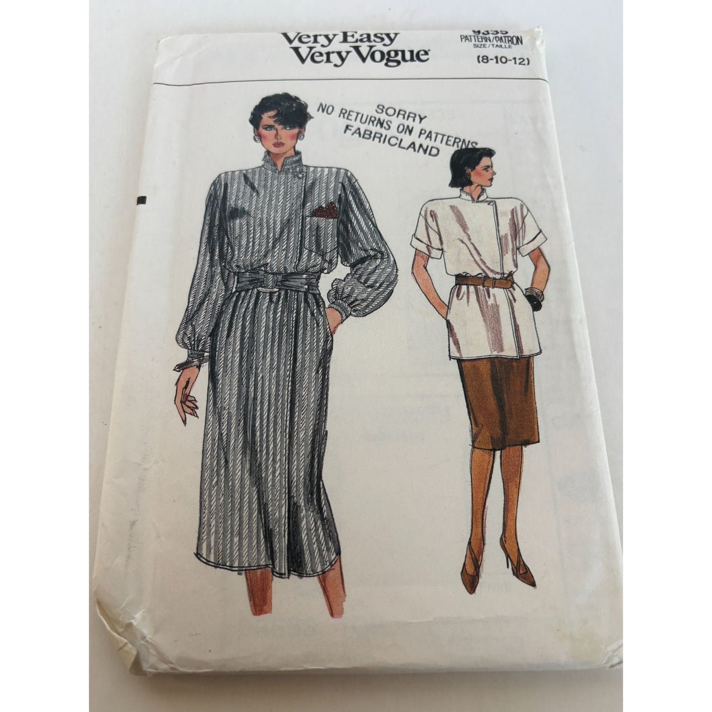 Vogue Sewing Pattern 9335 Top Skirt Dress Loose Fit 1980s Work Easy 8 10 12 UC