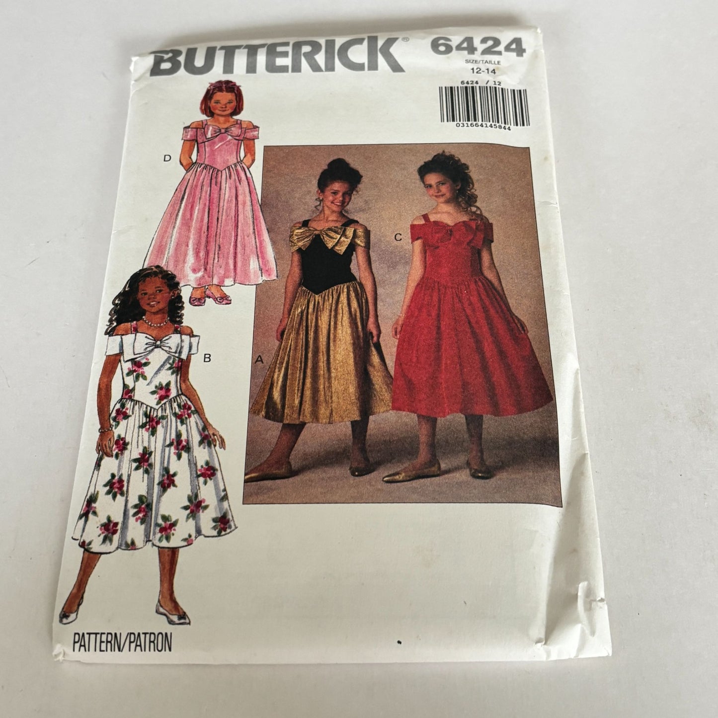 Butterick Girls Dress Sewing Pattern 6424 Formal Party Princess Bow 12 14 Uncut