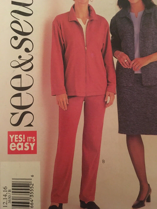 Butterick Sewing Pattern 3630 Jacket Skirt Pants Y2K 2002 Work 12 14 16 Uncut