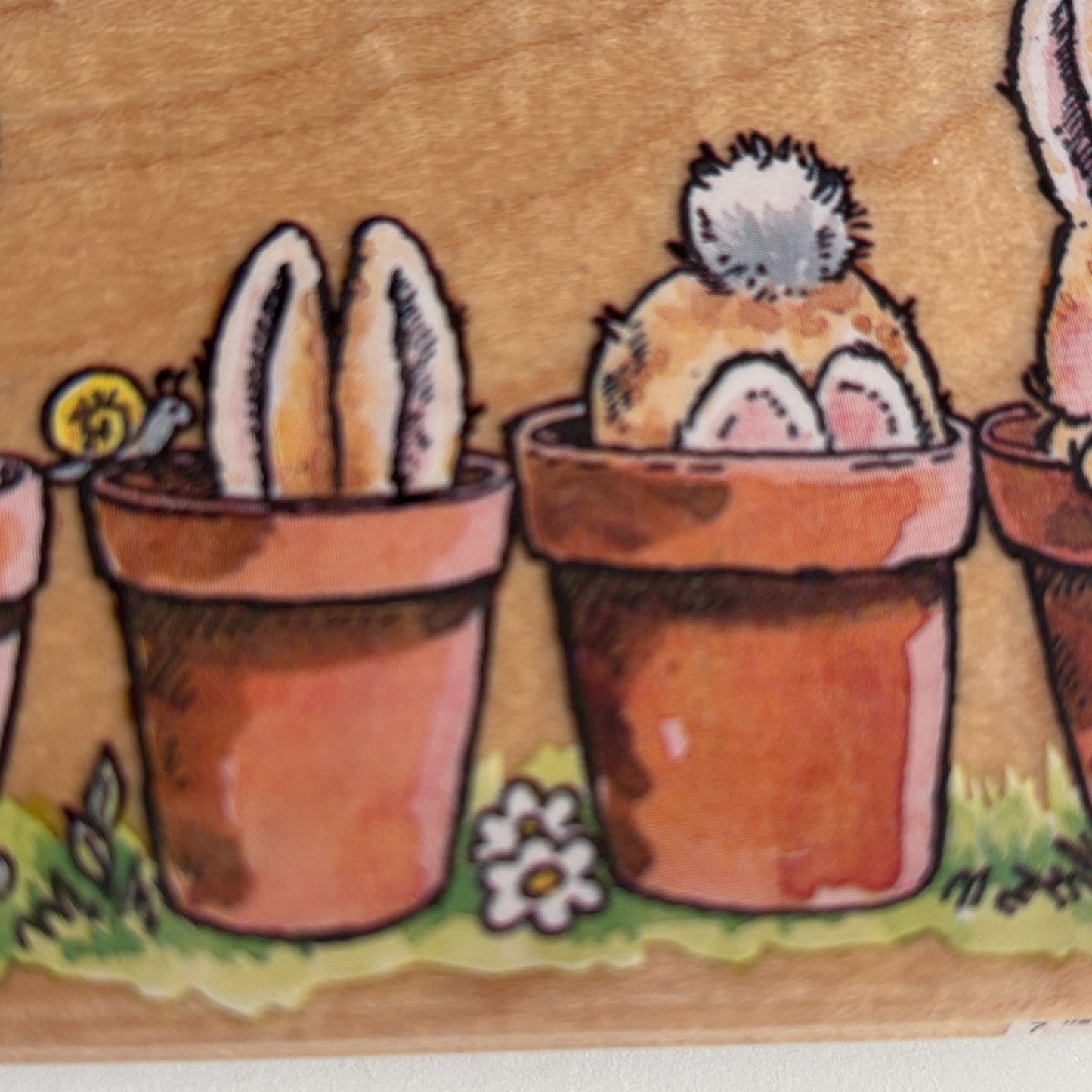 Penny Black Rubber Stamp Bunny Friends Rabbits in Plant Pots Garden Card Making