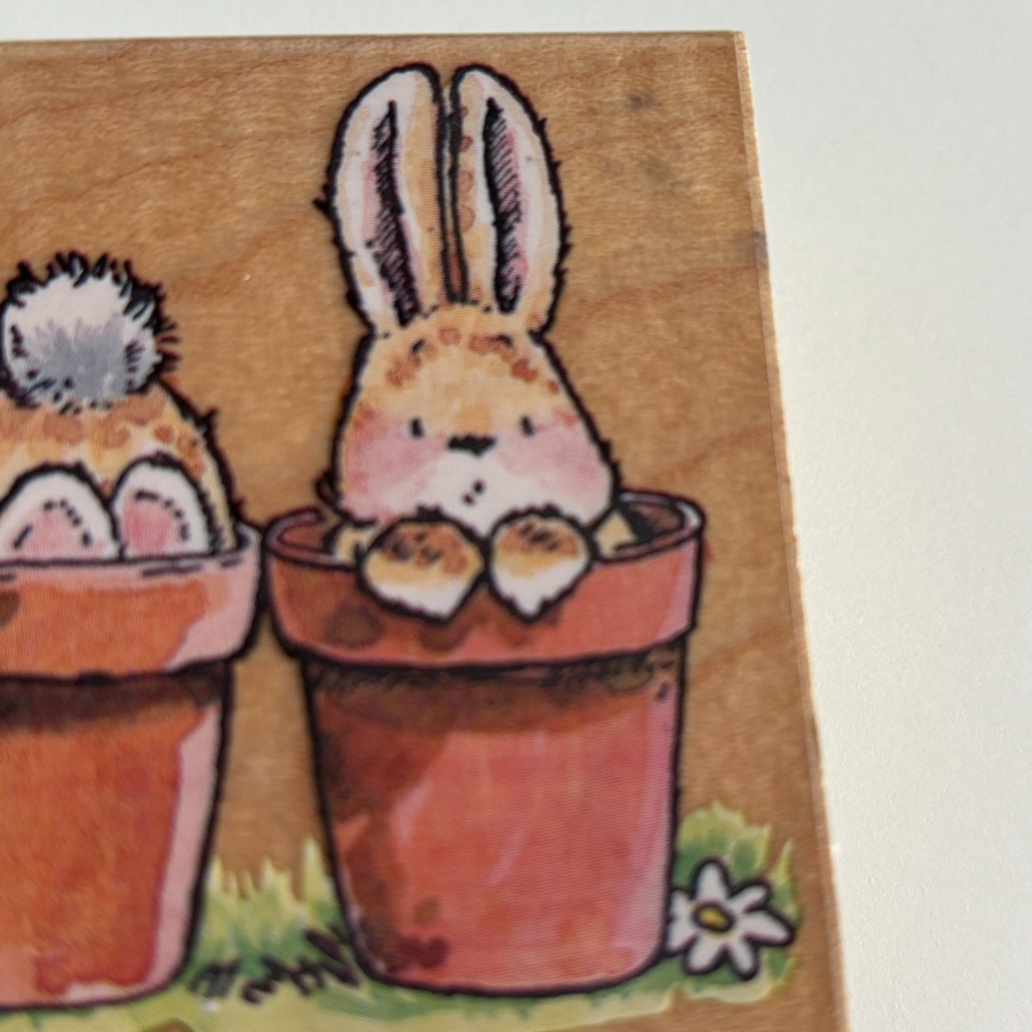 Penny Black Rubber Stamp Bunny Friends Rabbits in Plant Pots Garden Card Making