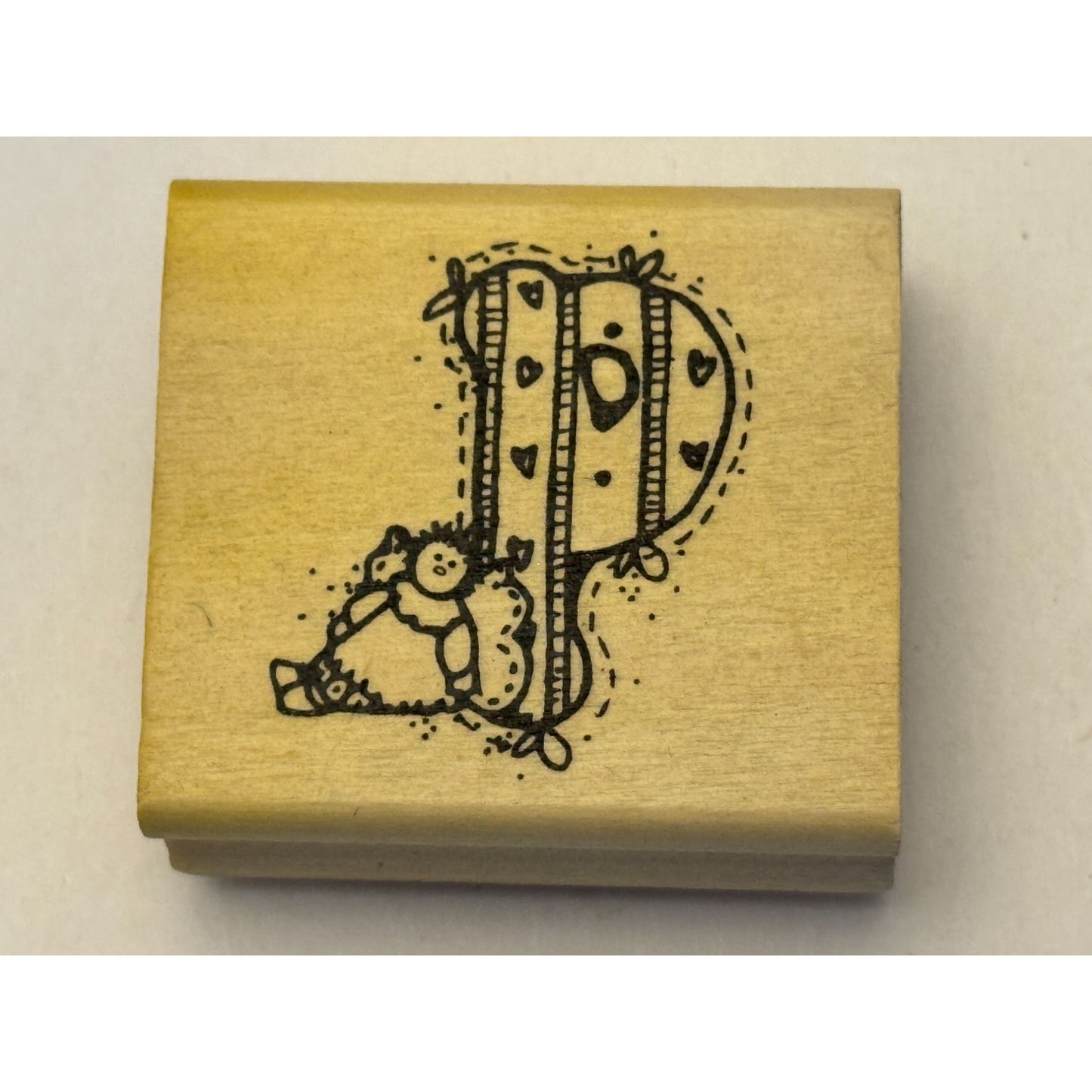 Hooks Lines & Inkers Rubber Stamp Alphabet Letter P Heart Angel Doll Card Making
