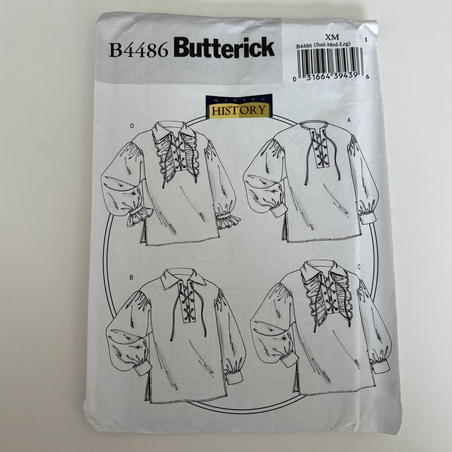 Butterick Sewing Pattern B4486 Renaissance Shirt Pirate Costume Easy S M L Uncut