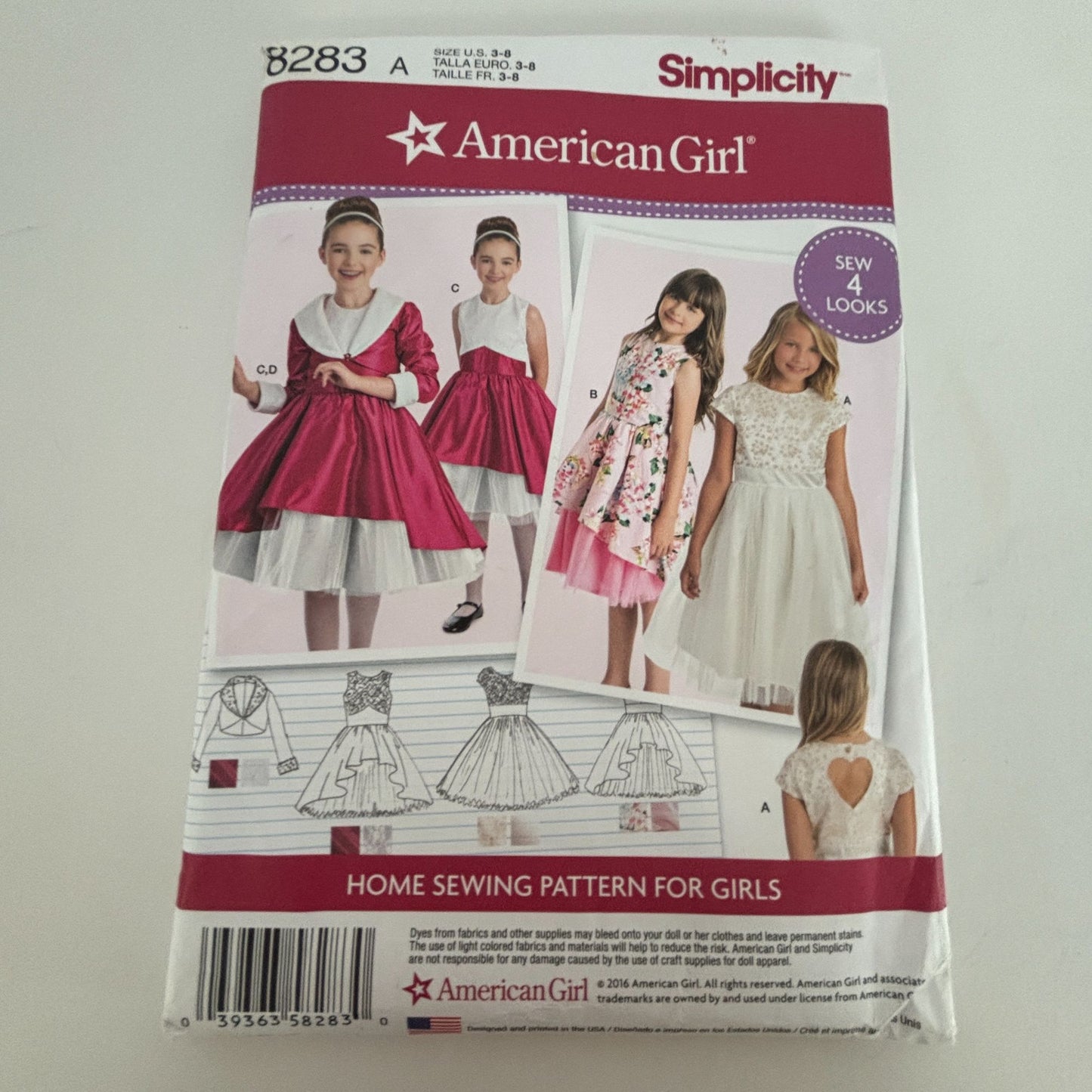 Simplicity Sewing Pattern 8283 American Girl Party Dress Jacket Christmas Sz 3-8