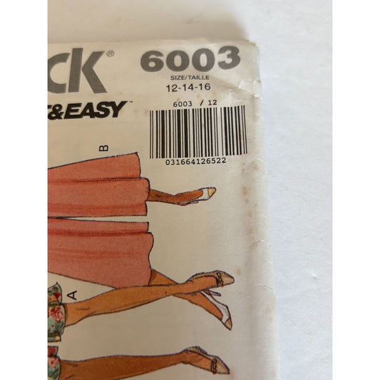 Butterick Sewing Pattern 6003 Jacket Top Split Skirt Easy Summer UC 12 14 16