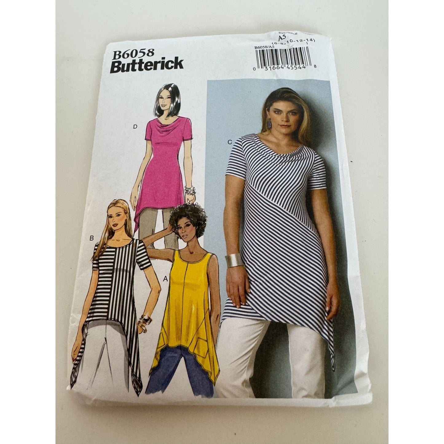 Butterick Sewing Pattern B6058 Tunic Top Asymmetrical Shirt Easy UC 10 12 14