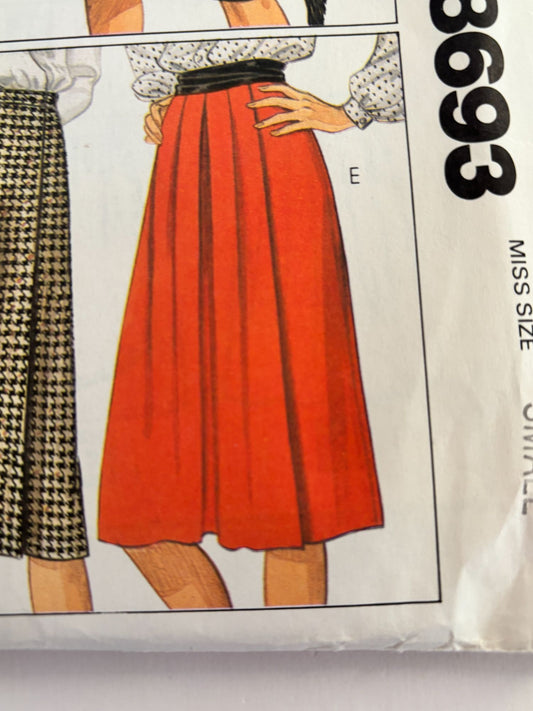 McCalls Sewing Pattern 8693 Misses Wrap Skirt Pleats Work 1980s Small 10 12 UC