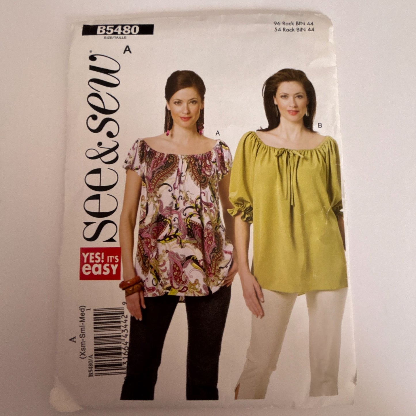 Butterick Sewing Pattern B5480 Peasant Top Boho Blouse XS-M 4-14 Uncut Easy 2010