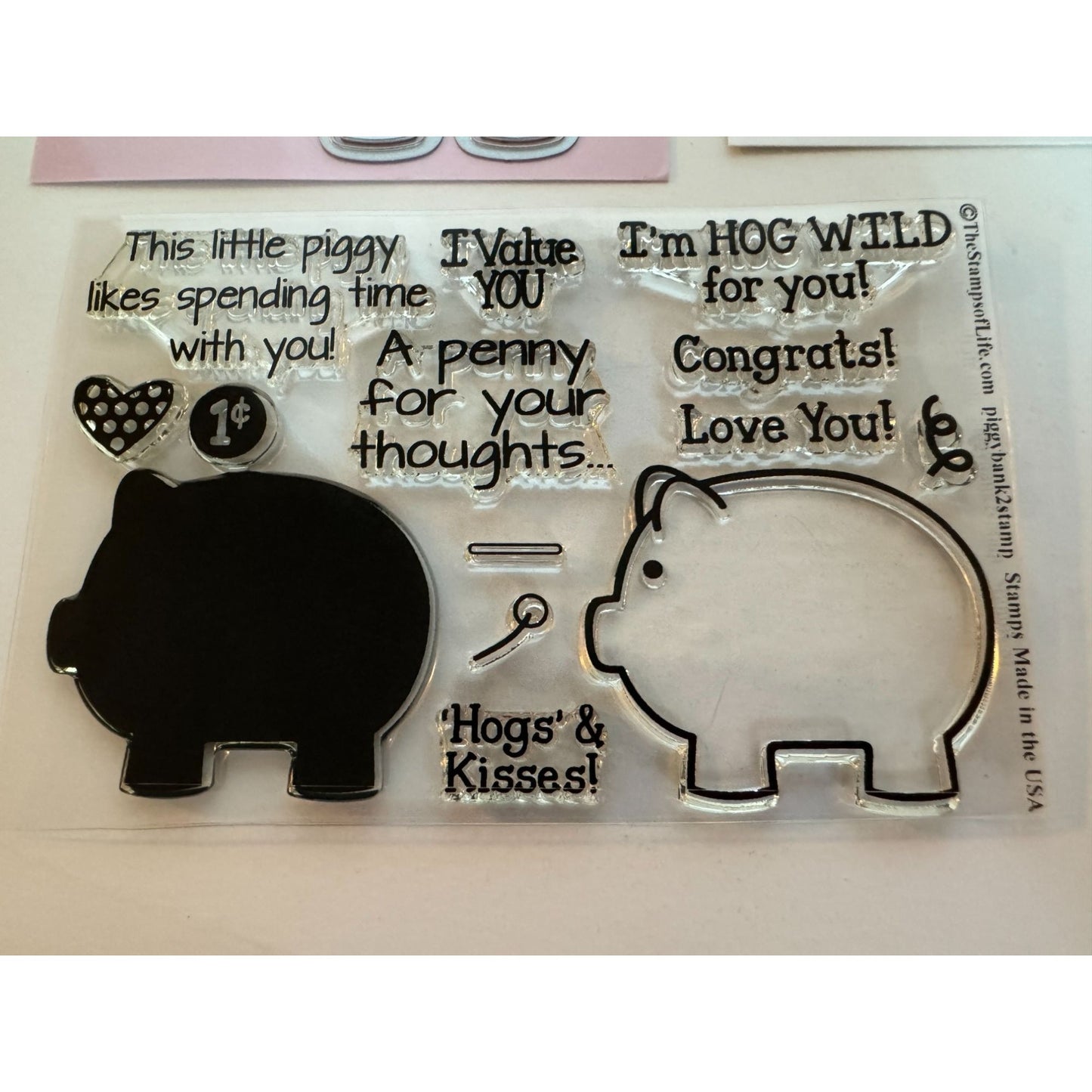 The Stamps Of Life Piggy Bank Pig Penny for your Thoughts Funny Hogs and Kisses
