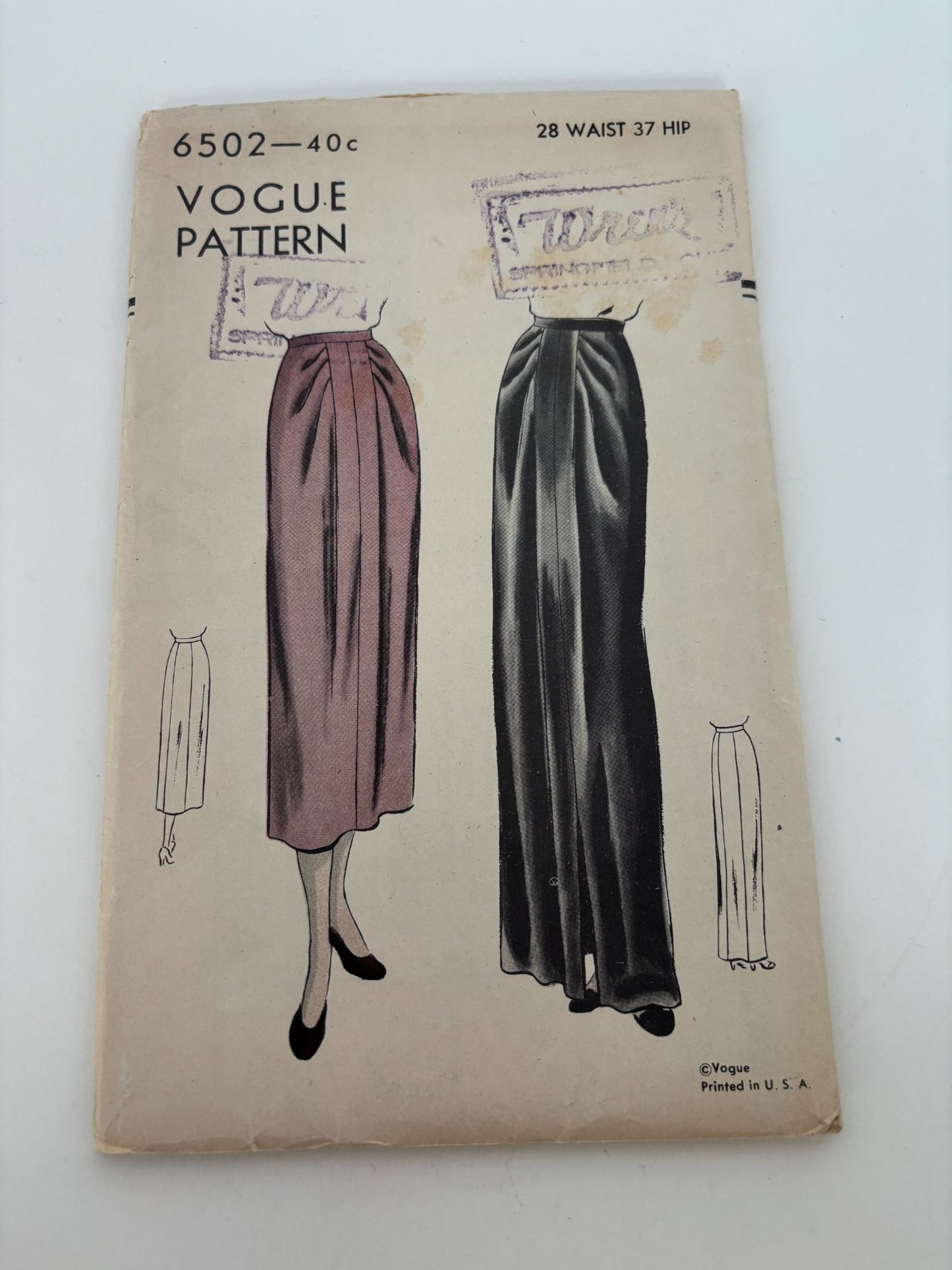 Vogue Sewing Pattern 6502 Vintage Skirt 28 Inch Waist 1948 1940s