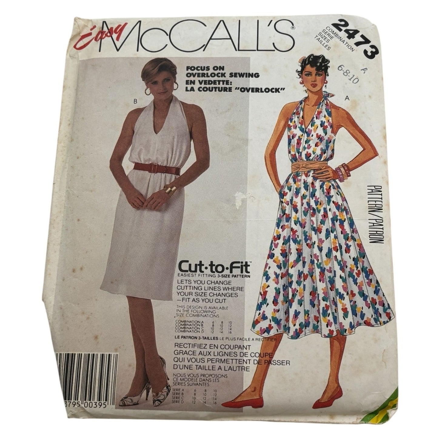 McCalls Sewing Pattern 2473 Easy Sew Halter Dress Size 6 8 10 Pullover V-Neck UC