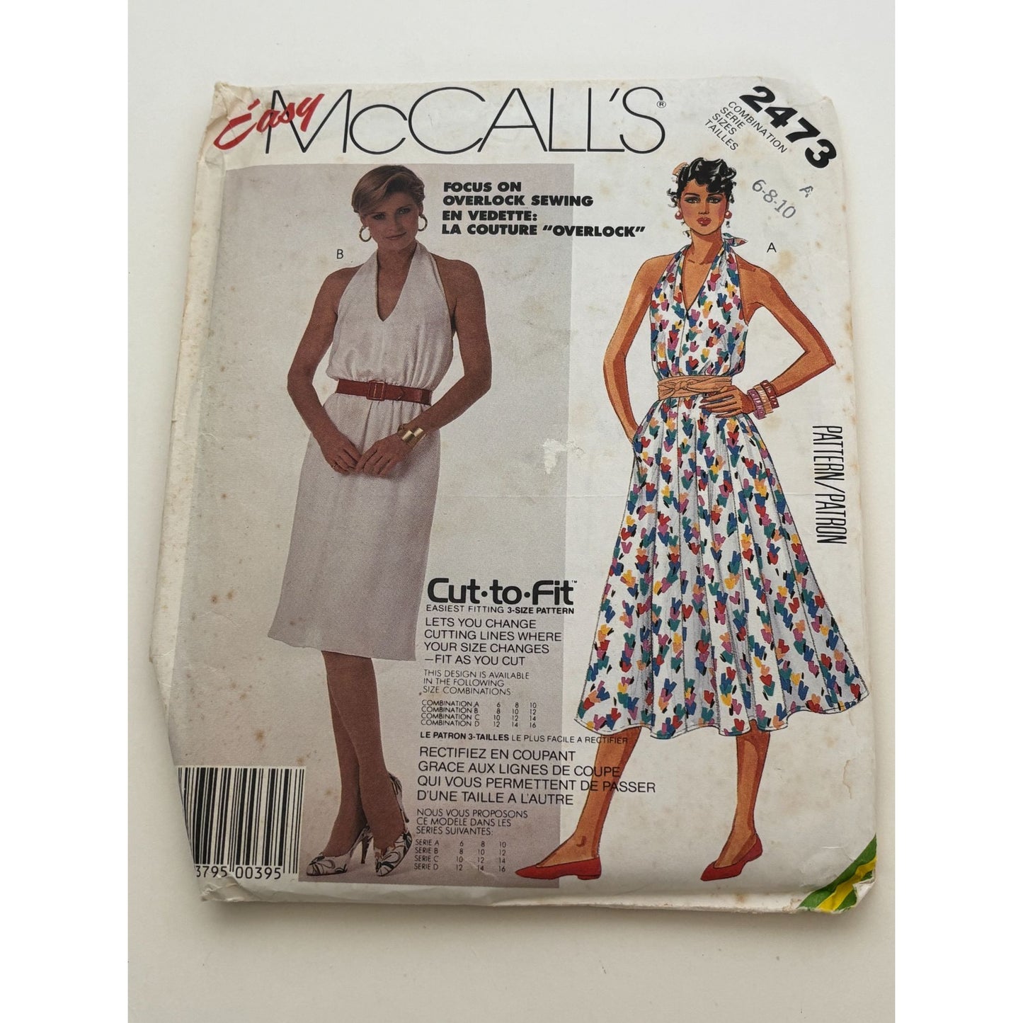 McCalls Sewing Pattern 2473 Easy Sew Halter Dress Size 6 8 10 Pullover V-Neck UC