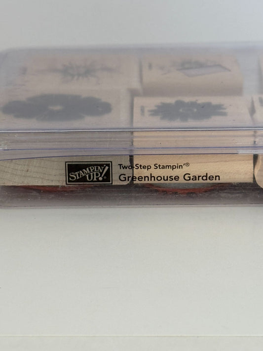 Stampin Up Wood Rubber Stamps Greenhouse Garden Two-Step Flowers Garden Set 10
