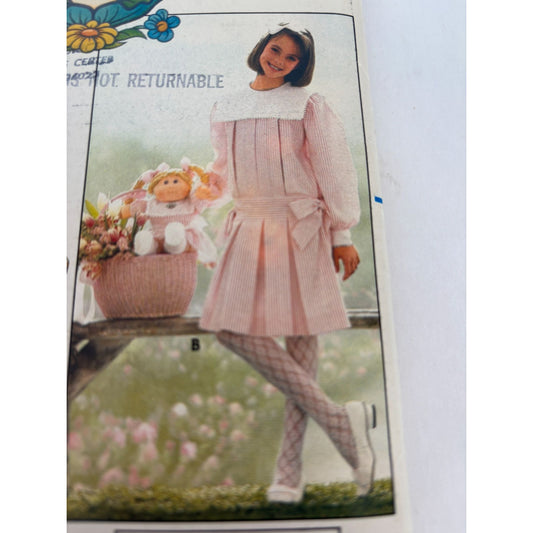 Butterick Sewing Pattern 3140 Cabbage Patch Kids Doll Girls Dress Vintage 1980s