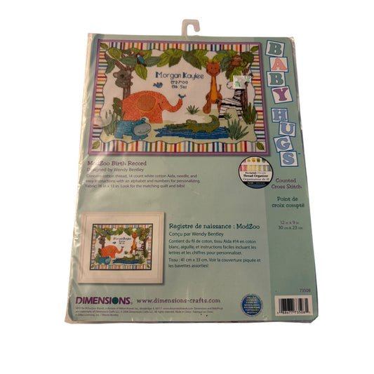 Dimensions Baby Hugs Cross Stitch Kit ModZoo Birth Record Animal Elephant Monkey