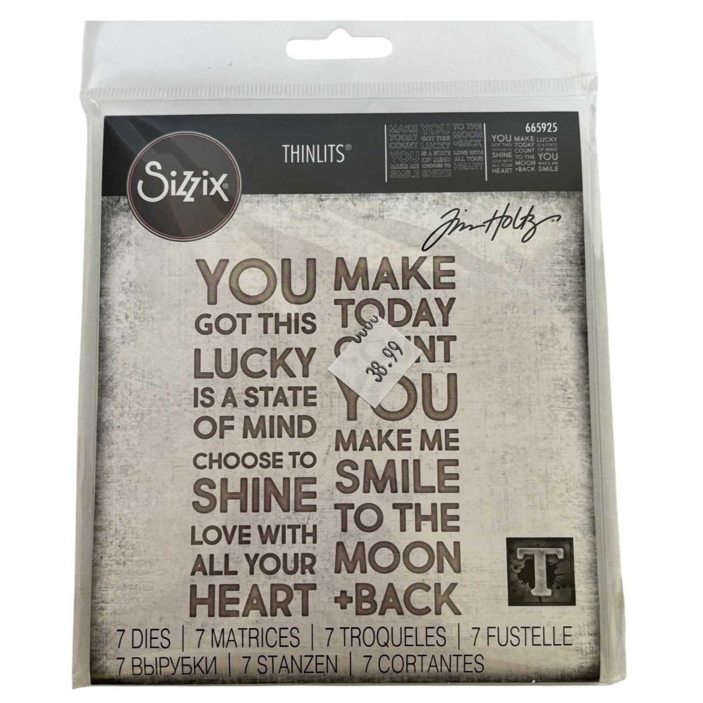 Tim Holtz Sizzix Thinlits Bold Text Lucky 7 Dies Sentiments Inspirational Words