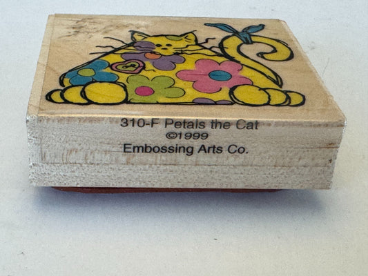 Embossing Arts Rubber Stamp Petals the Cat Hippie Flower Power Whimsical Animal