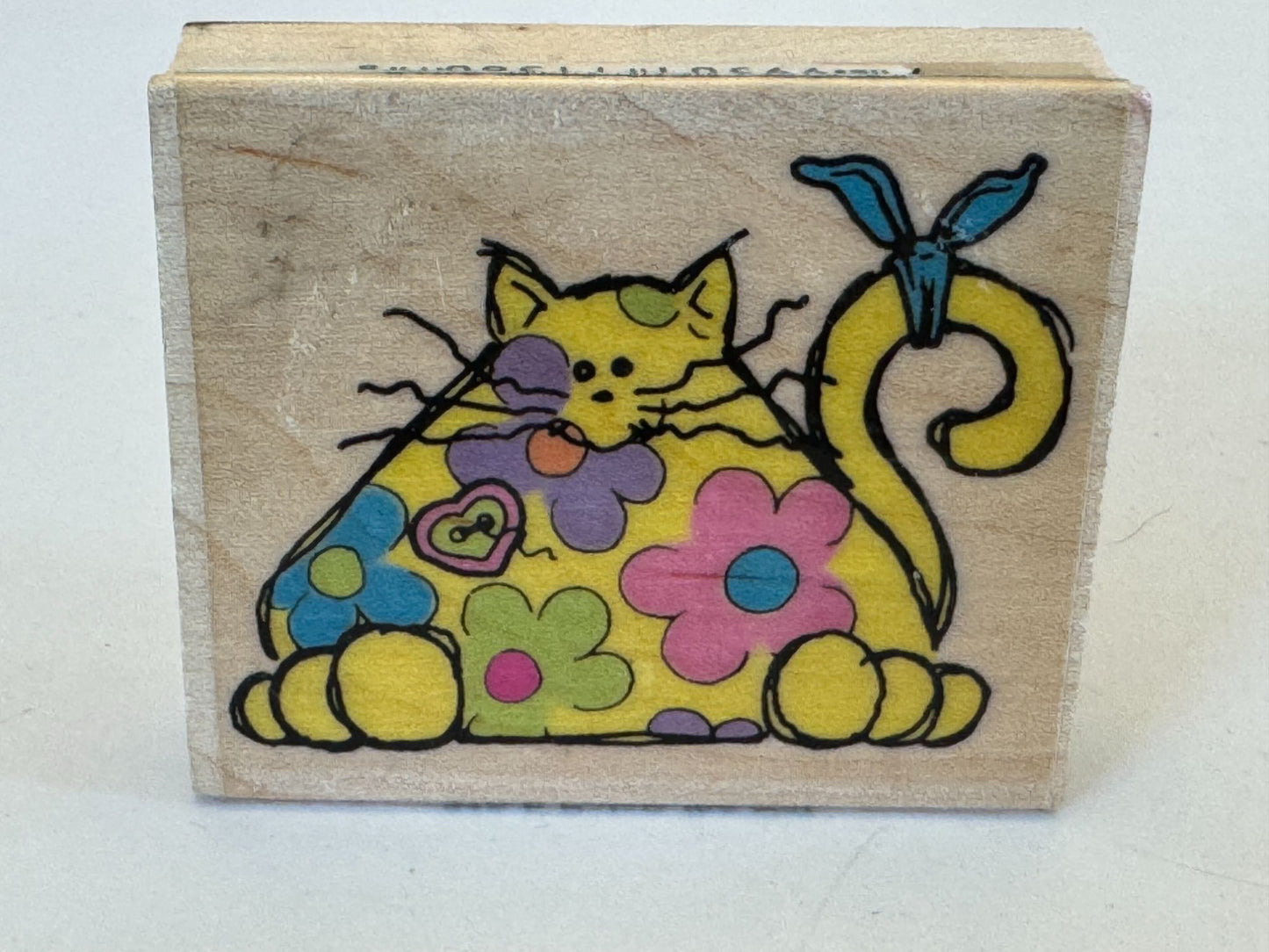 Embossing Arts Rubber Stamp Petals the Cat Hippie Flower Power Whimsical Animal