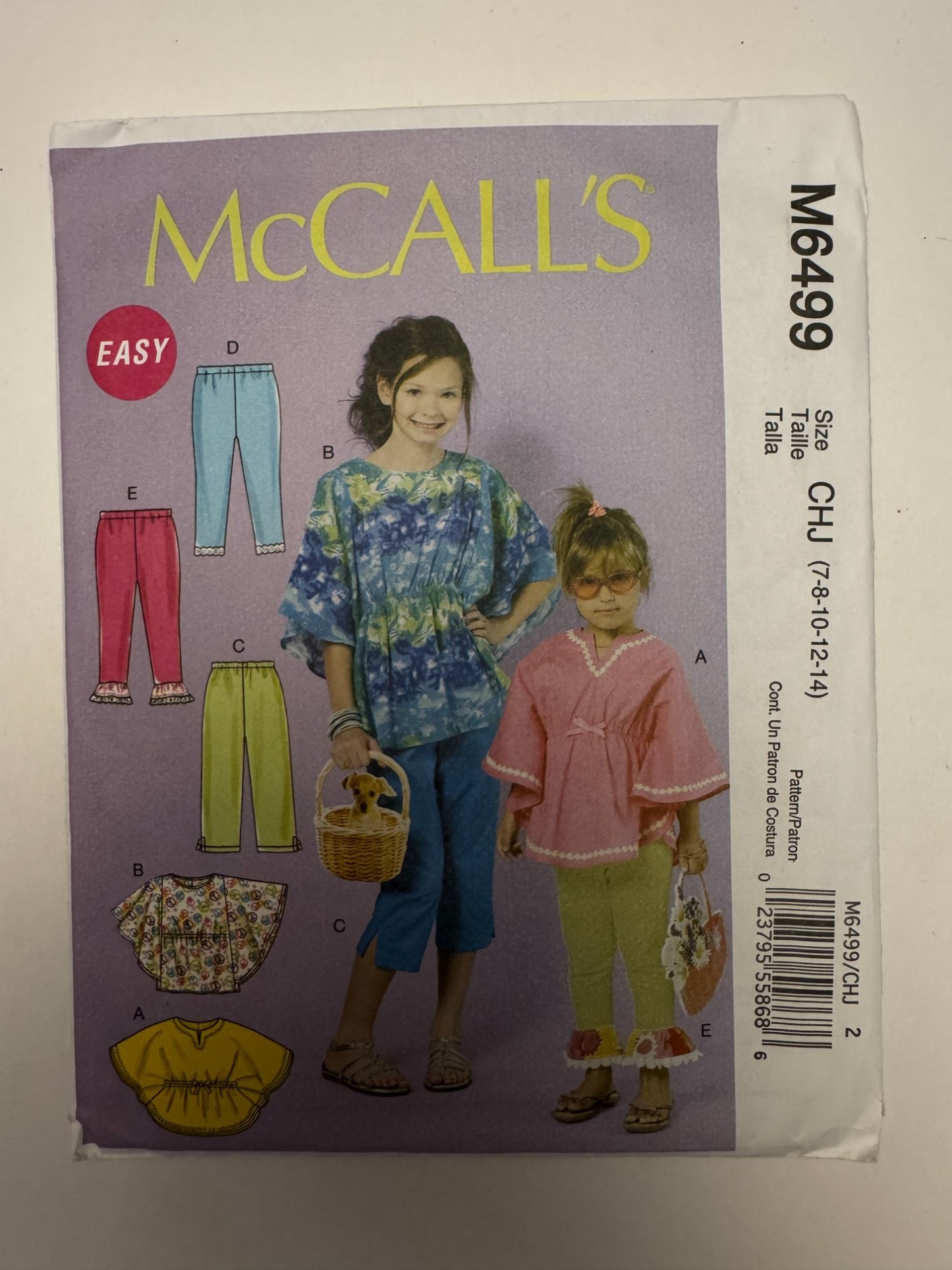 McCalls Sewing Pattern M6499 Girls Tops Pants Leggings Easy 7 8 10 12 14 Summer