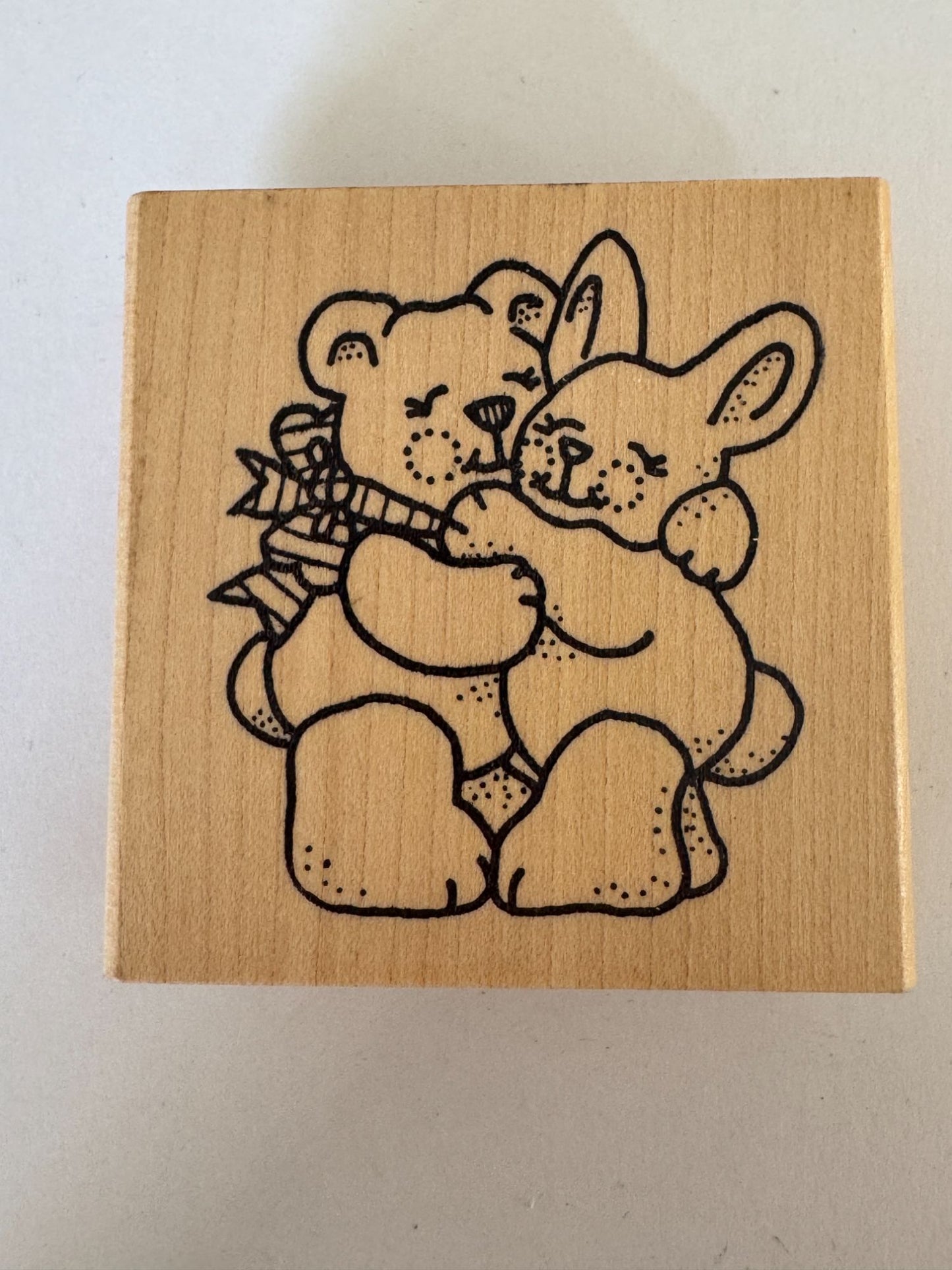 Azadi Earles Rubber Stamp Hugging Teddy Bear Bunny Rabbit Toys Craft Cardmaking