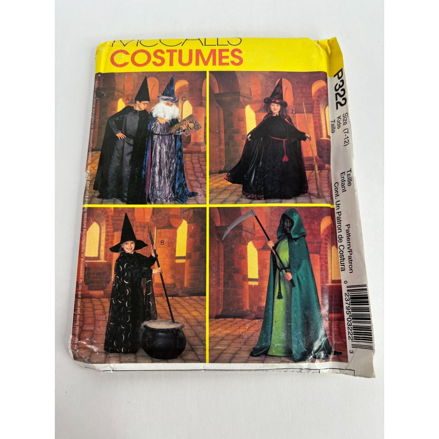 McCalls Sewing Pattern P322 Boys Girls Kids Halloween Costume Wizard Witch Uncut