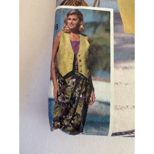 Butterick Sewing Pattern 4927 Vintage 90s Resort Wear Outfit Vest Top Skirt Culottes Tropical Vacation 12-16 Uncut