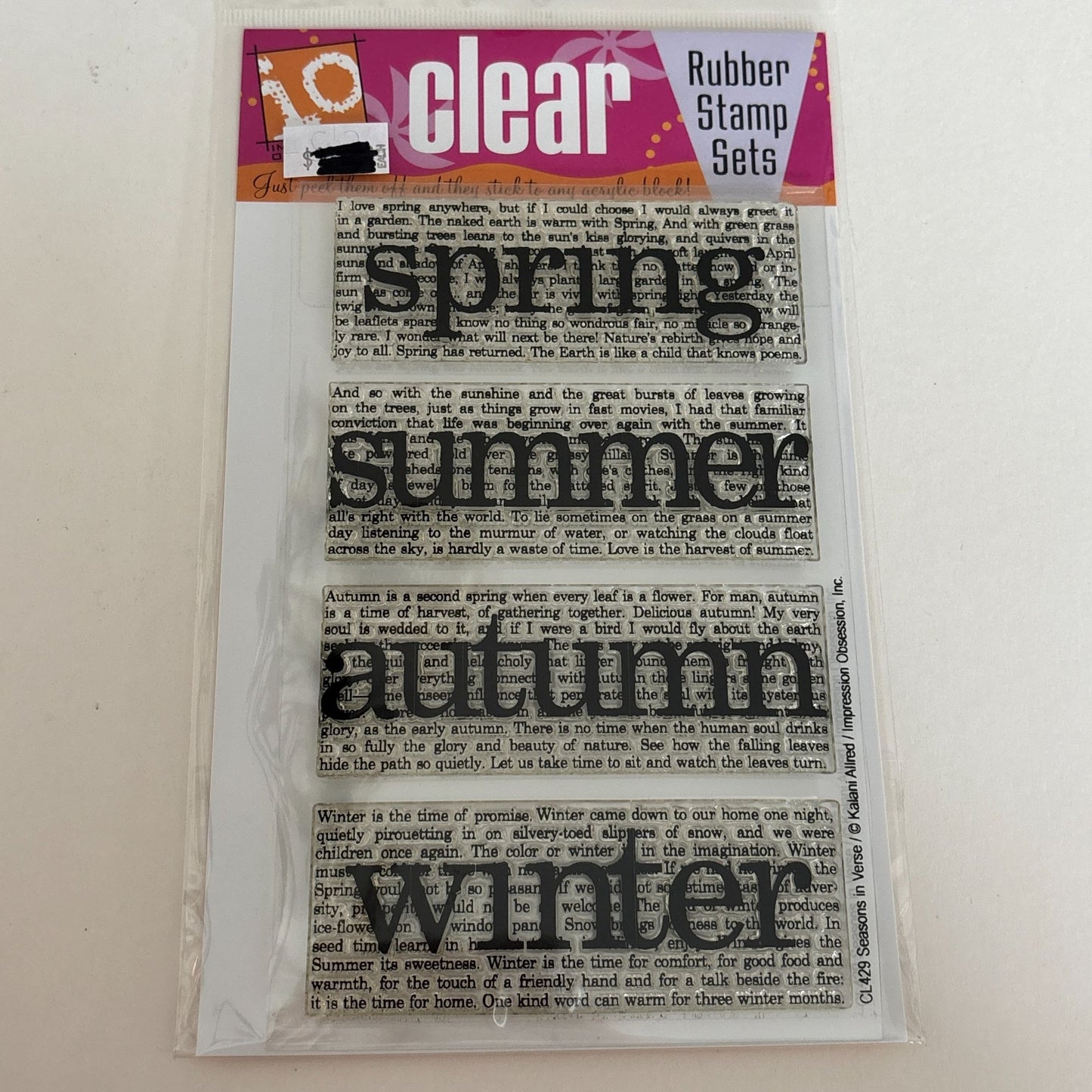 Impression Obsession Clear Stamp Set Seasons in Verse Spring Summer Autumn Winter Words Cardmaking Craft
