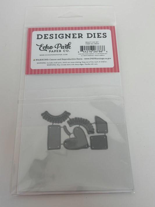 Echo Park Paper Salon Beauty Die Set Eyelashes Lipstick Make-Up Designer New