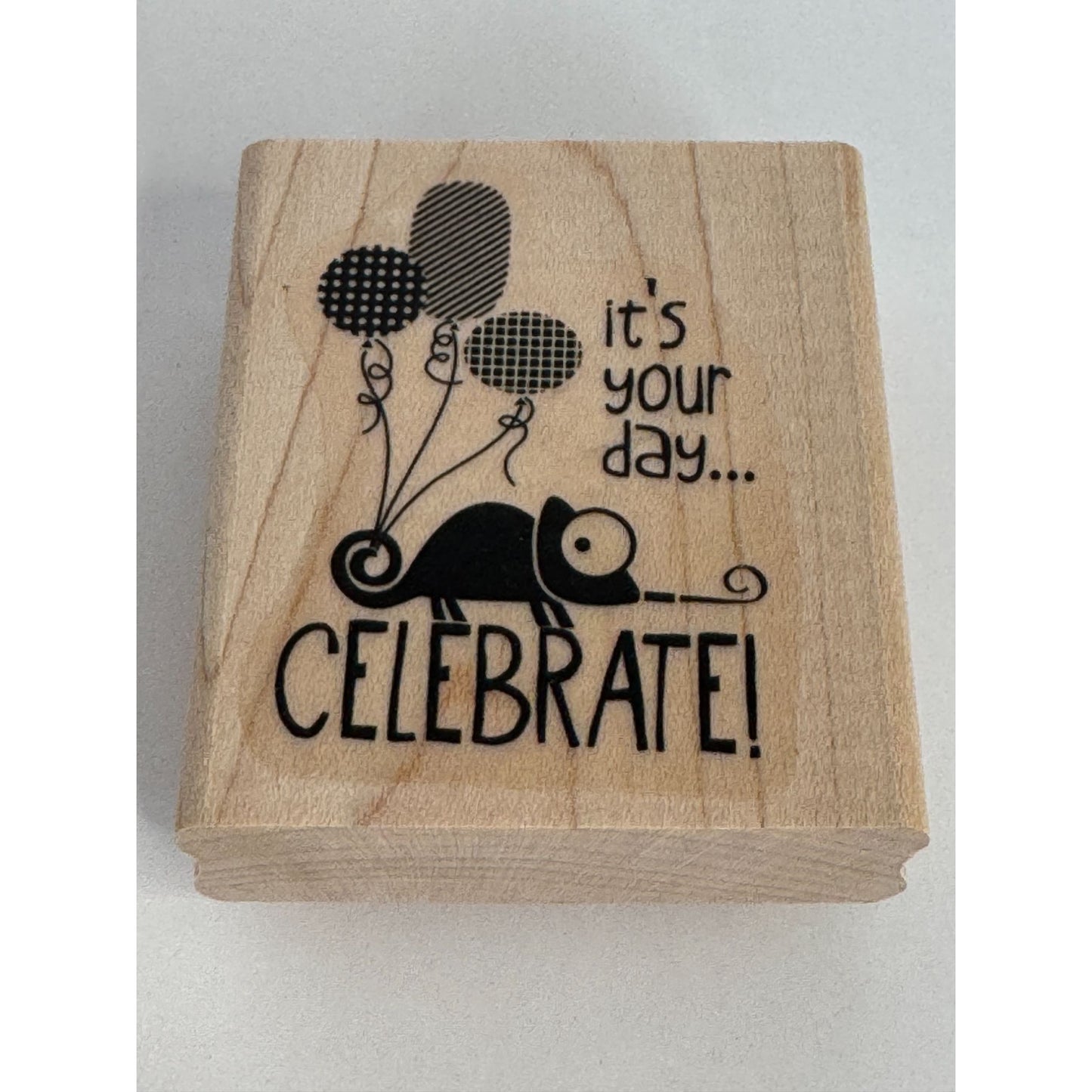 Stampin Up Rubber Stamp Celebrate Your Day Lizard Birthday Balloons Party Blower